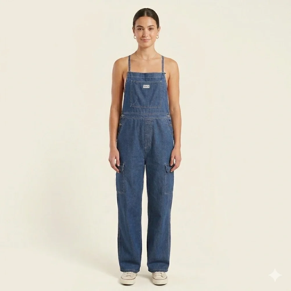 Vintage Manager Wide Straight Leg Denim-look Bib Overalls - Medium 🇨🇦 - Picture 1 of 11